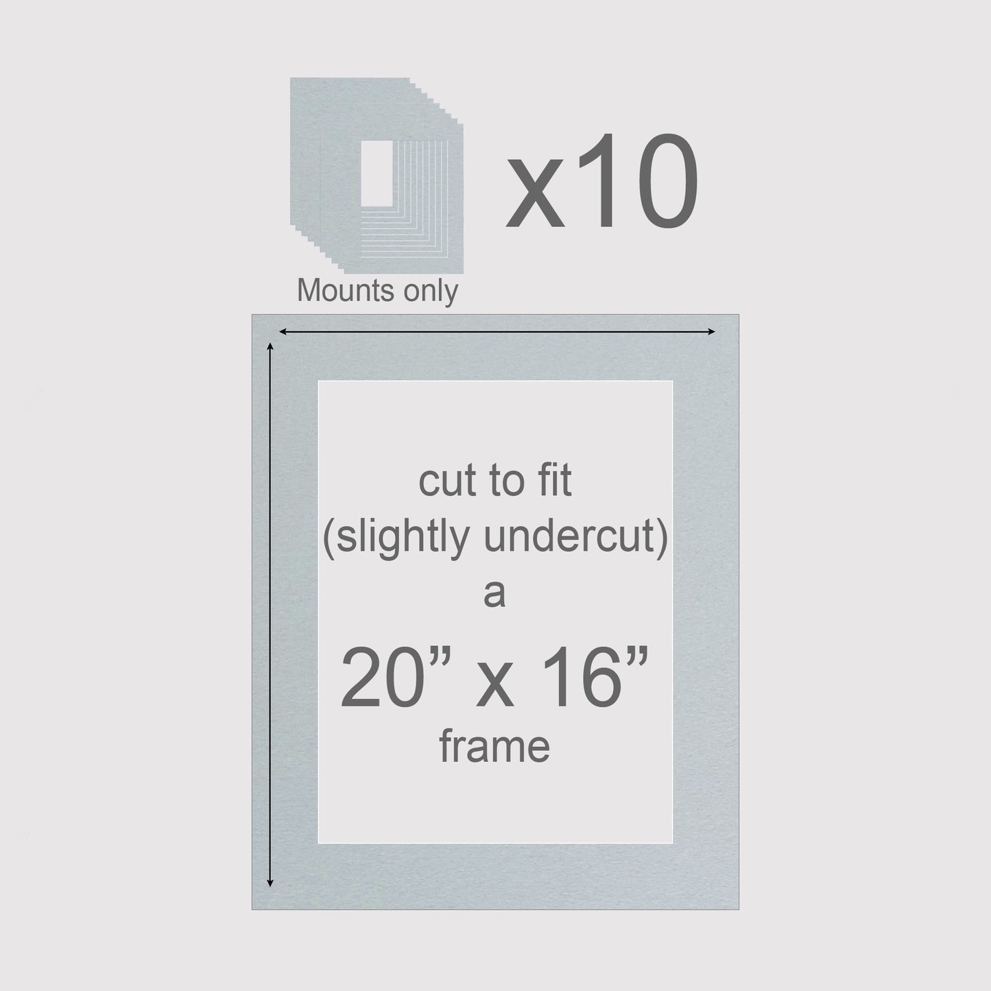 Pack of 10 mounts, 20 x 16, Slate Grey