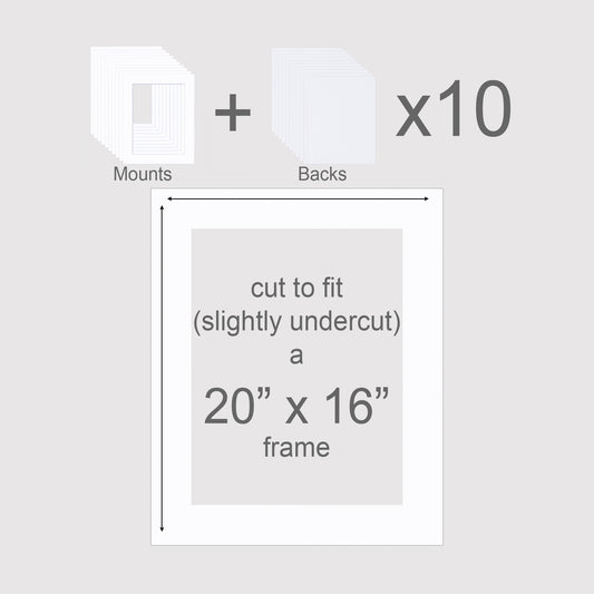 Pack of 10 20 x 16 inch mounts with backing boards