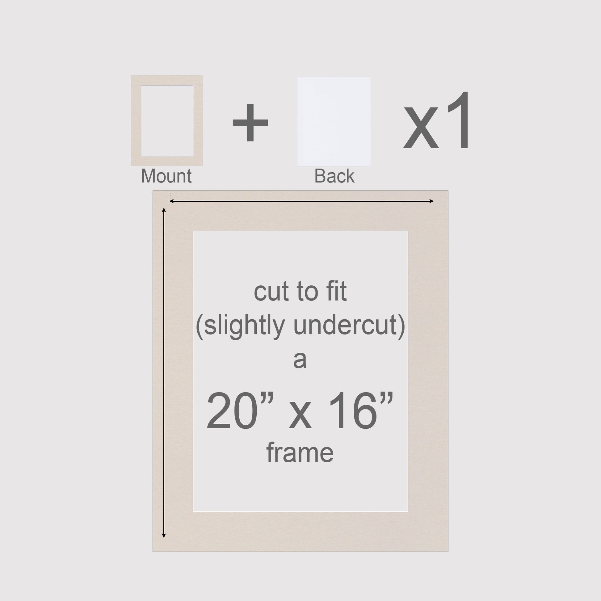 Pack of 1 (single) mount and  back, 20 x 16, Mushroom